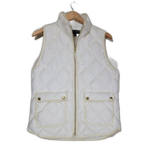 Women's White J Crew Quilted Down Vest - Medium